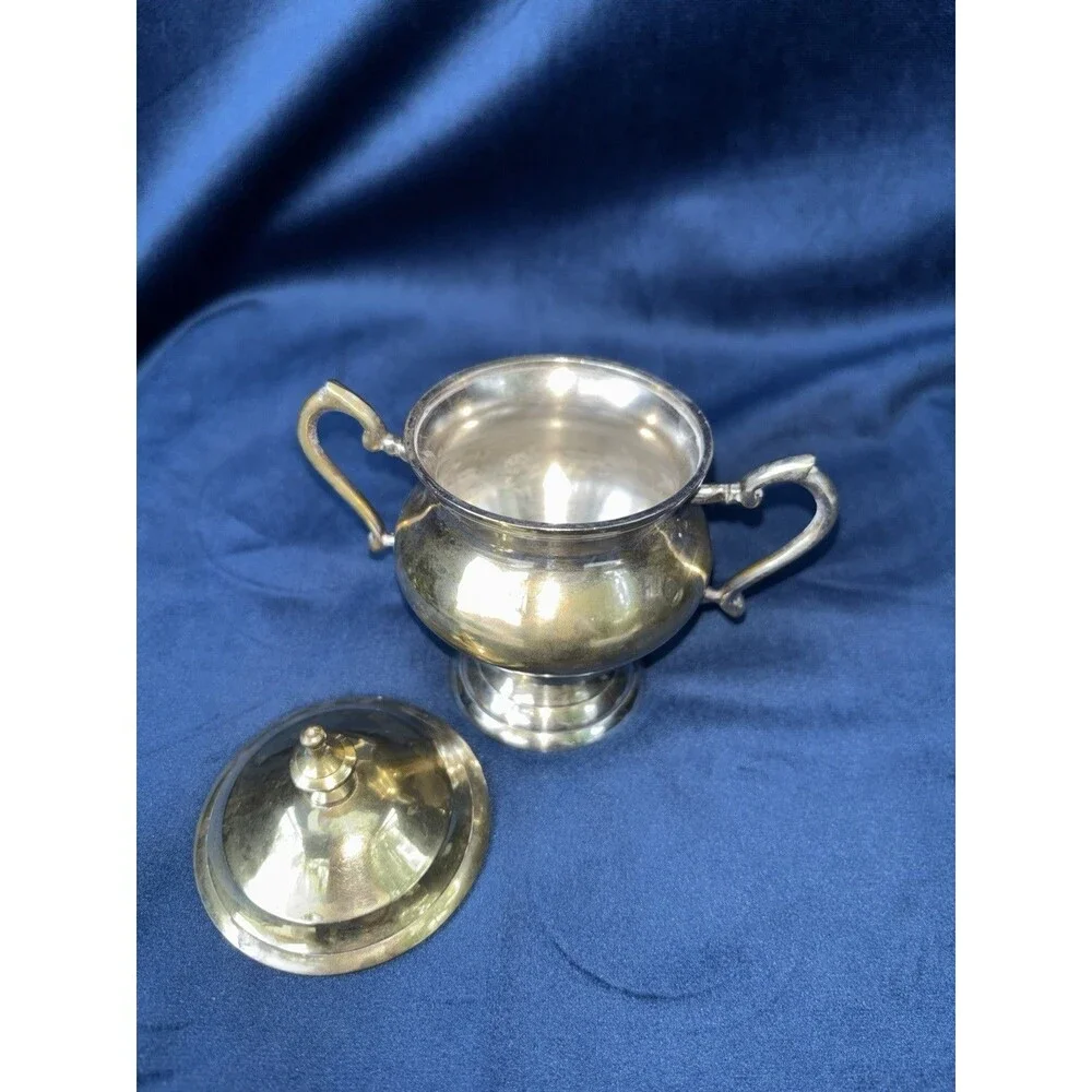 3-Piece Silverplate Tea/Coffee Set Teapot Coffee Pot Lidded Sugar Bowl Black